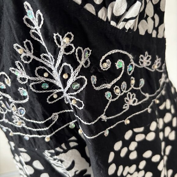 Vintage Y2K Mlle Gabrielle Midi Babydoll Dress Sz Large Floral Beaded Fairy Boho - Picture 7 of 15